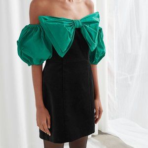 & Other Stories Gathered Puff Bow Mini Dress - Size 10
